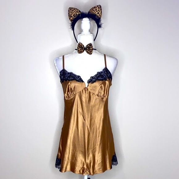 Victoria's Secret vintage Satin Romper with Black Lace